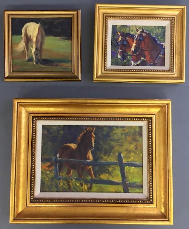 Appraisal: Three Oil on Artist Board Equine Paintings Three oil on