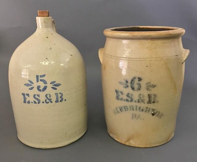 Appraisal: Six Gallon Crock Five Gallon Jug Six gallon crock E