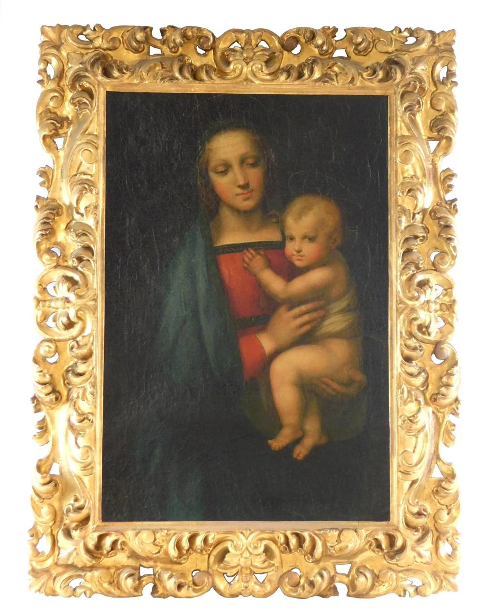 Appraisal: Madonna del Granduca oil on canvas artist unknown after Raphael