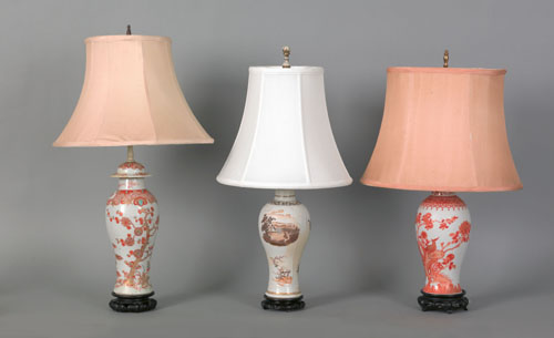 Appraisal: Three Chinese export porcelain garniture lamps early th c h