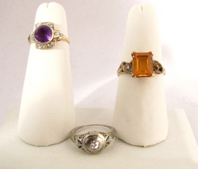 Appraisal: Three lady's rings including K yellow gold ring with amethyst