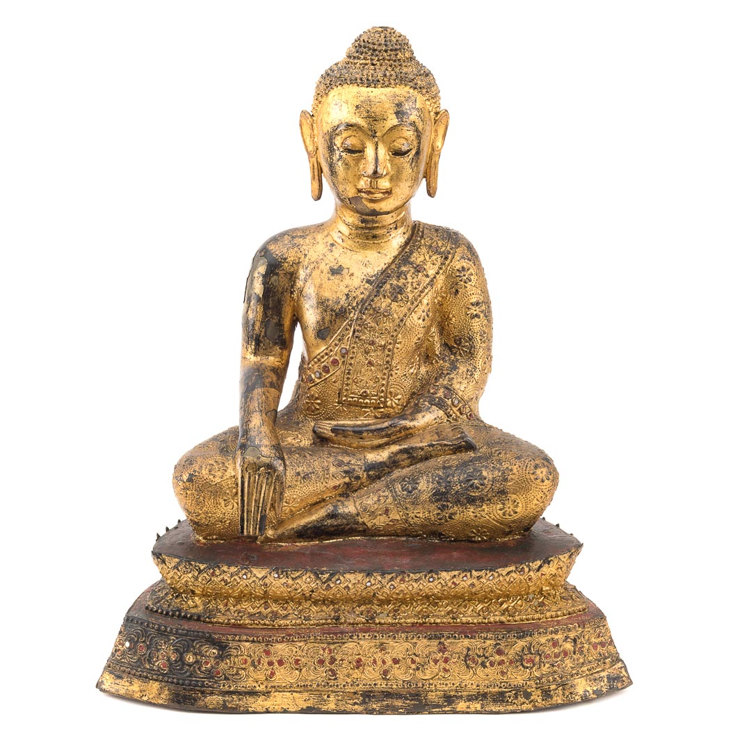 Appraisal: Chinese gilt and painted bronze Buddha hollow cast figure in