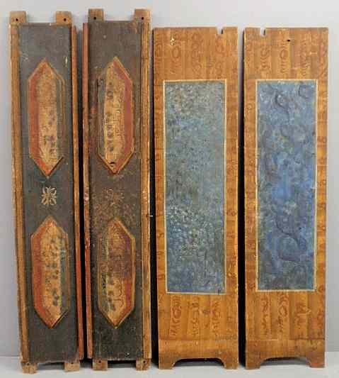 Appraisal: Two pairs of paint decorated pine panels c x and