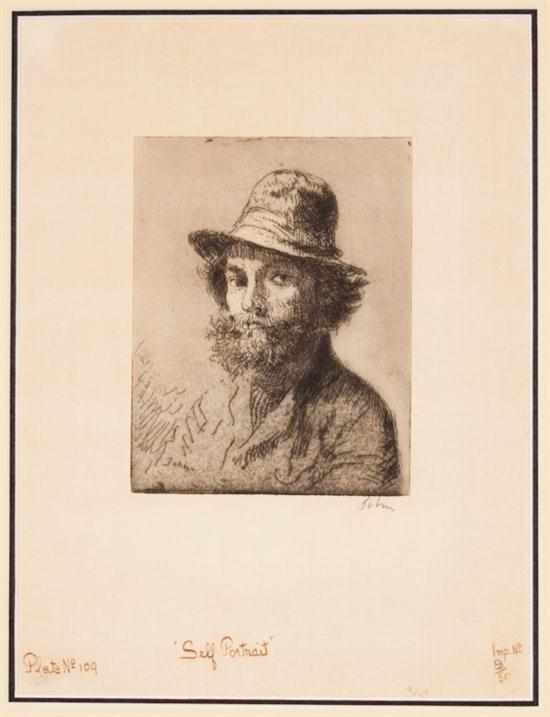 Appraisal: Augustus Edwin John British - Self Portrait etching signed ''John''