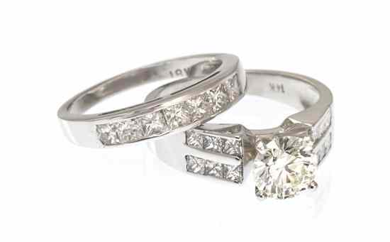 Appraisal: A White Gold and Diamond Ring Set consisting of an