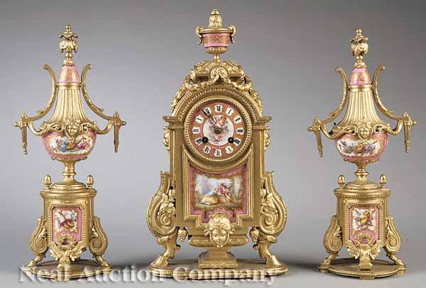 Appraisal: A Belle poque Porcelain and Gilt Bronze Mantel Garniture comprising