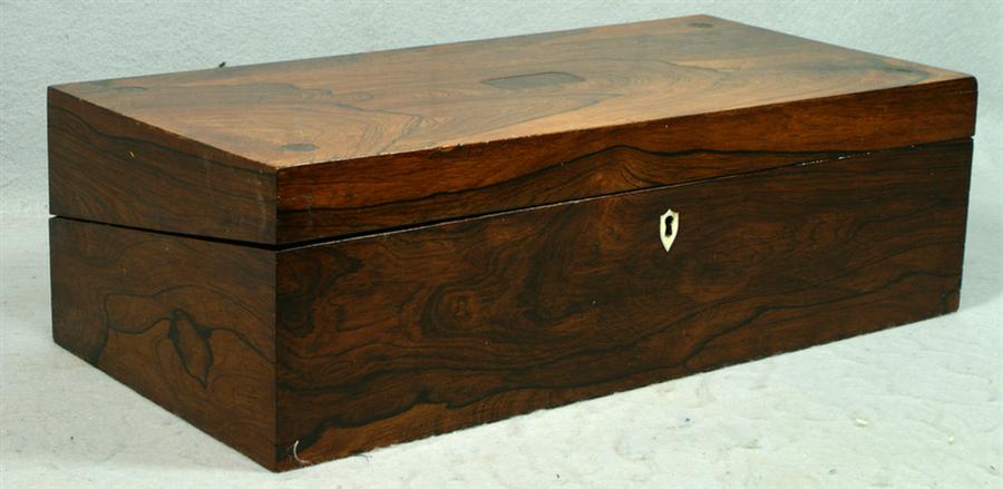 Appraisal: Rosewood travel desk with birdseye maple interior lacking some tray