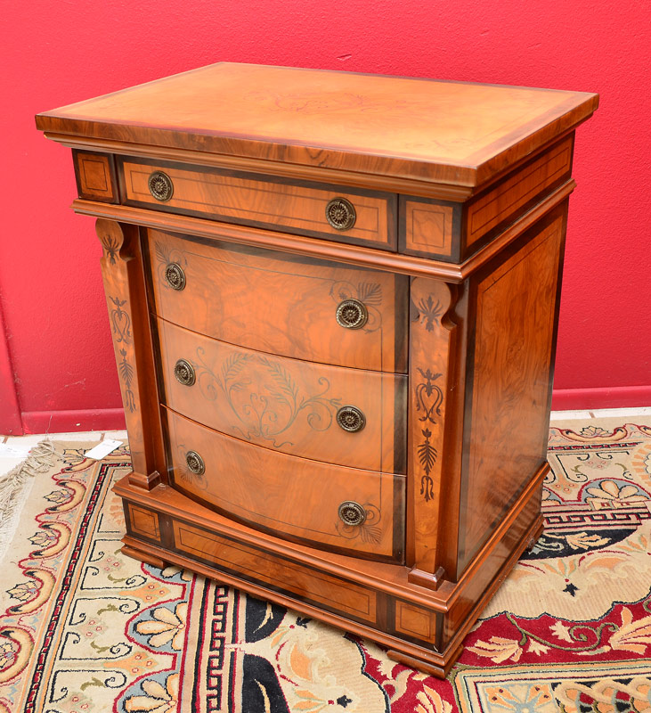 Appraisal: ITALIAN INLAY COMMODE Marquetry and parquetry inlay four drawer chest