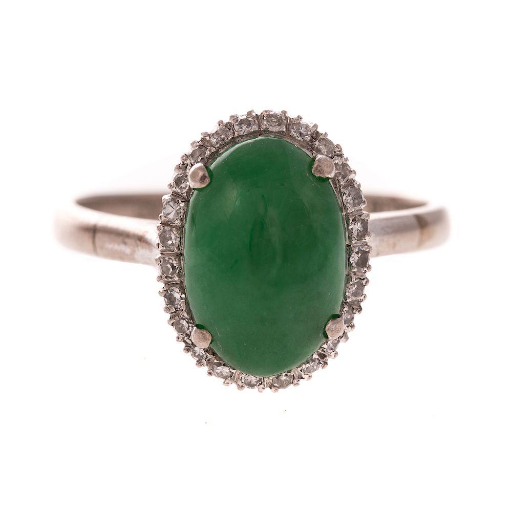 Appraisal: A Ladies K Bright Green Jade Diamond Ring K white