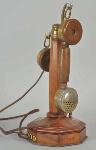 Appraisal: Theodet French Wooden Candlestick Telephone Circa Wood with brass hooks