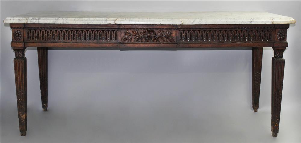 Appraisal: LOUIS XVI MAHOGANY CONSOLE TH CENTURY with shaped guilloche pierced