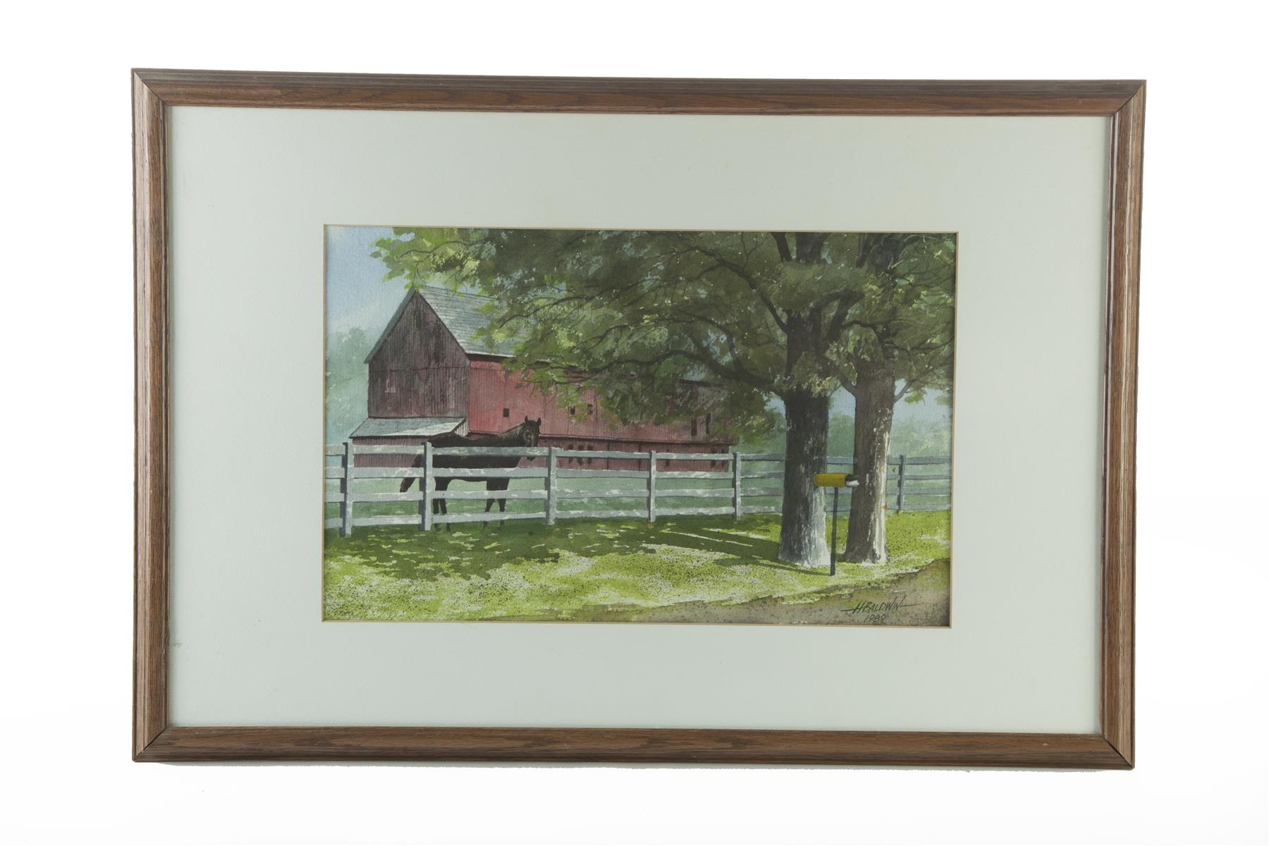 Appraisal: FRAMED WATERCOLOR BARNYARD SCENE SIGNED H BALDWIN American dated Beautifully