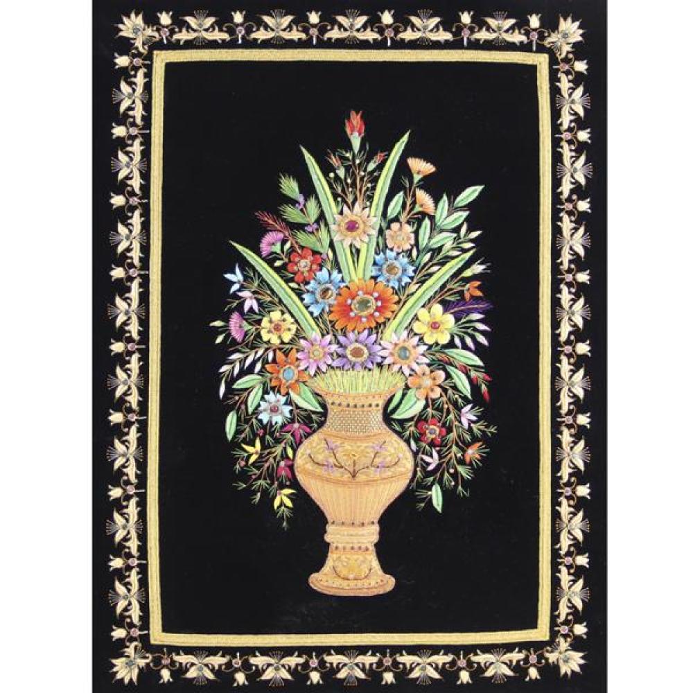 Appraisal: DUBAI GEM INCORPORATED GOOD FORTUNE FLOWER ARRANGEMENT EMBROIDERY ON VELVET