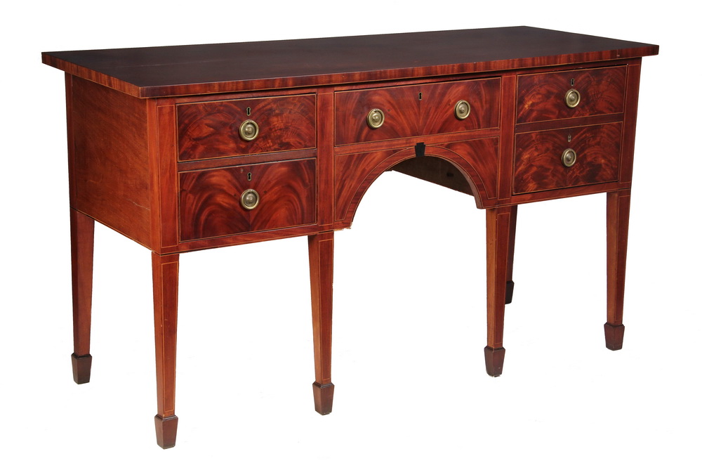 Appraisal: HEPPLEWHITE SIDEBOARD - Period Hepplewhite string inlaid mahogany with book