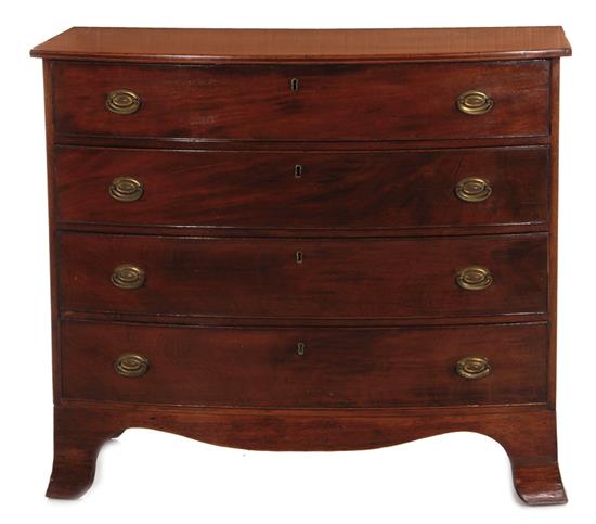 Appraisal: Federal mahogany bowfront chest of drawers circa inlaid-edge top graduated