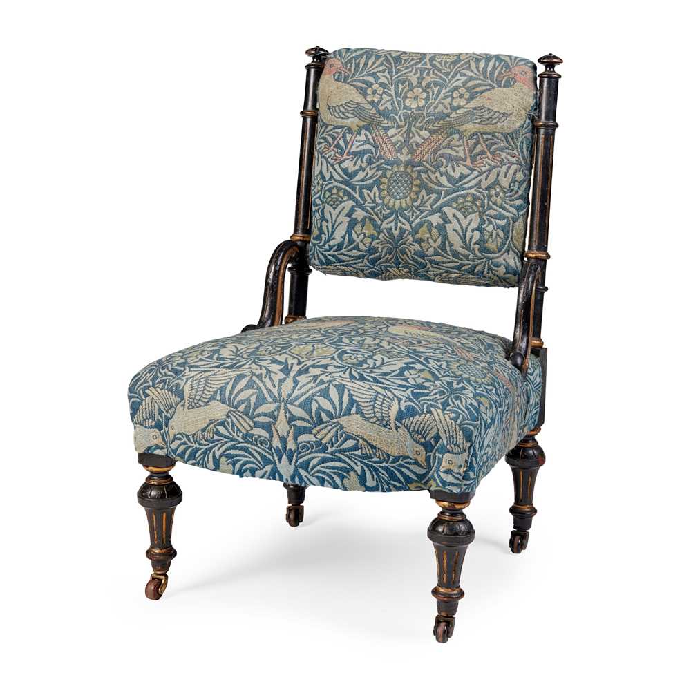 Appraisal: ENGLISH AESTHETIC MOVEMENT LOW CHAIR CIRCA ebonised and gilded wood