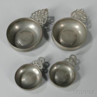 Appraisal: Four Pewter Porringers America late th century two with heart