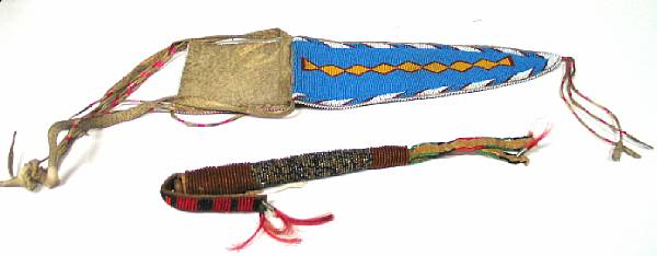 Appraisal: Two Plains or Plateau beaded containers A Sioux awl case