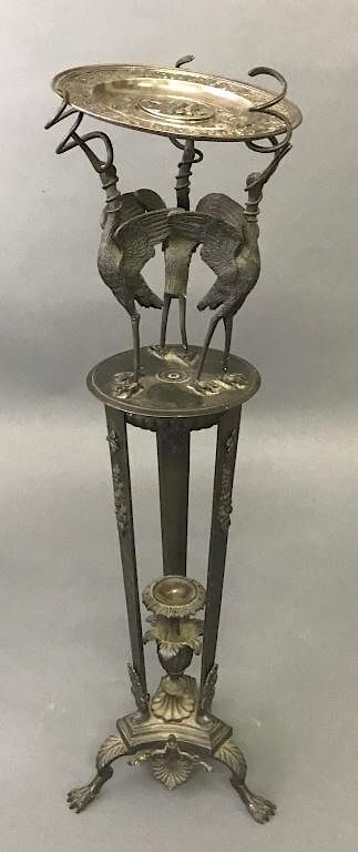 Appraisal: Victorian Bronze Card Stand Victorian bronze card stand with circular