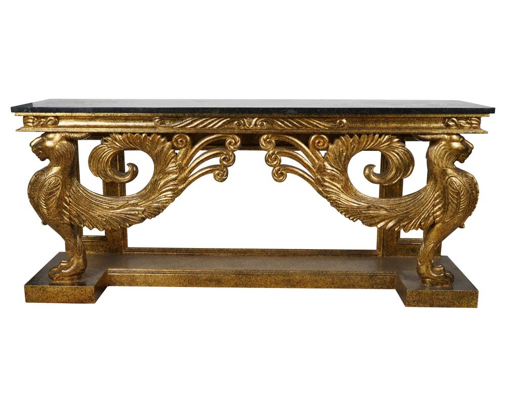 Appraisal: GILT FAUX MARBLE CONSOLE th century inches wide inches deep