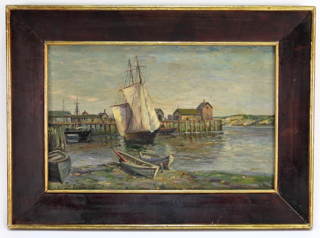 Appraisal: ALFRED EDDY NEW ENGLAND BOATS IN HARBOR PAINTING Massachusetts England