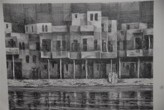 Appraisal: RALPH FABRI AMERICAN - Lithograph Village on the Nile Pencil