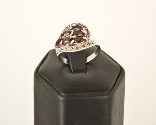 Appraisal: Garnet and Marcasite Ring Sterling Silver Size