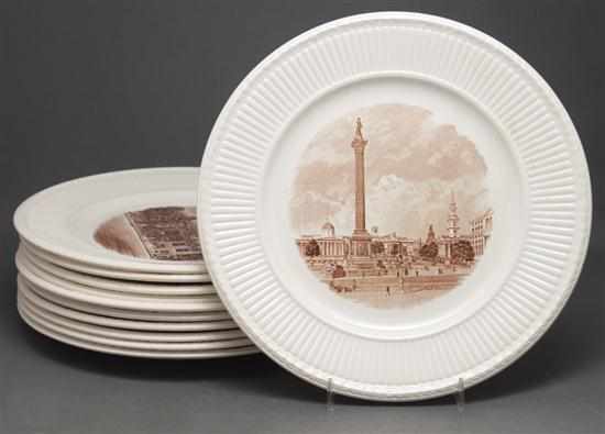 Appraisal: Set of eleven Wedgwood brown and white transfer plates ''Wedgwood