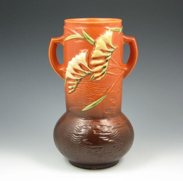 Appraisal: Roseville Freesia vase in brown Marked Roseville USA - Mint