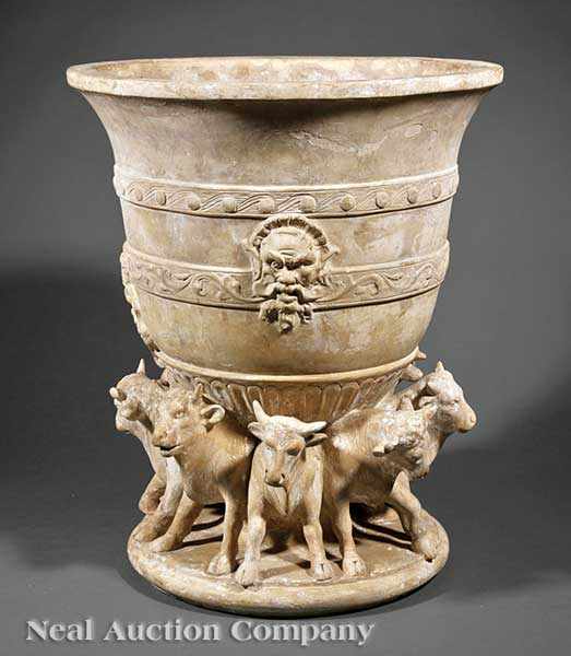 Appraisal: An American Terracotta Garden Urn flared rim applied masques the