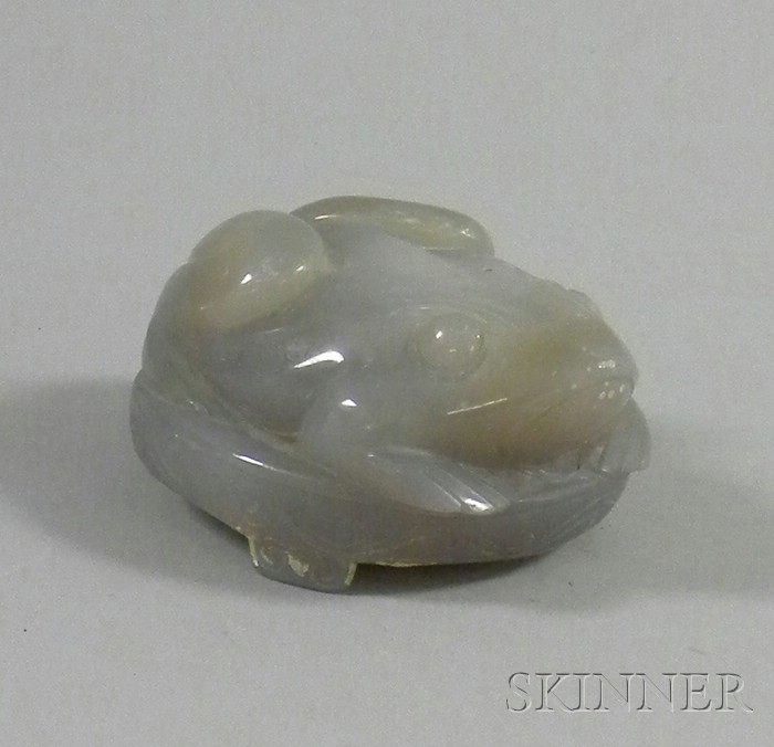 Appraisal: Chinese Carved Agate Frog Figural on a low circular tripod