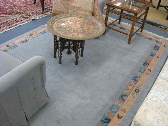 Appraisal: Chinese Handmade Wool Rug blue with geometric sculptured border '