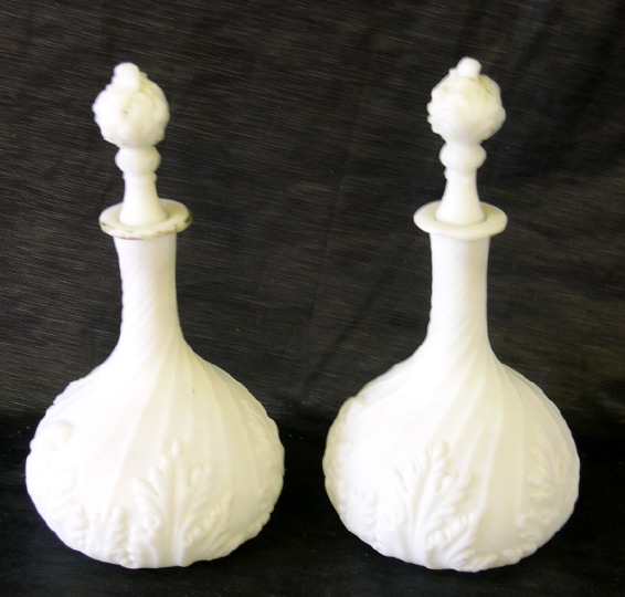 Appraisal: Good Large Pair of Satin-Finished White Bristol Glass Spiral-Ribbed Cologne