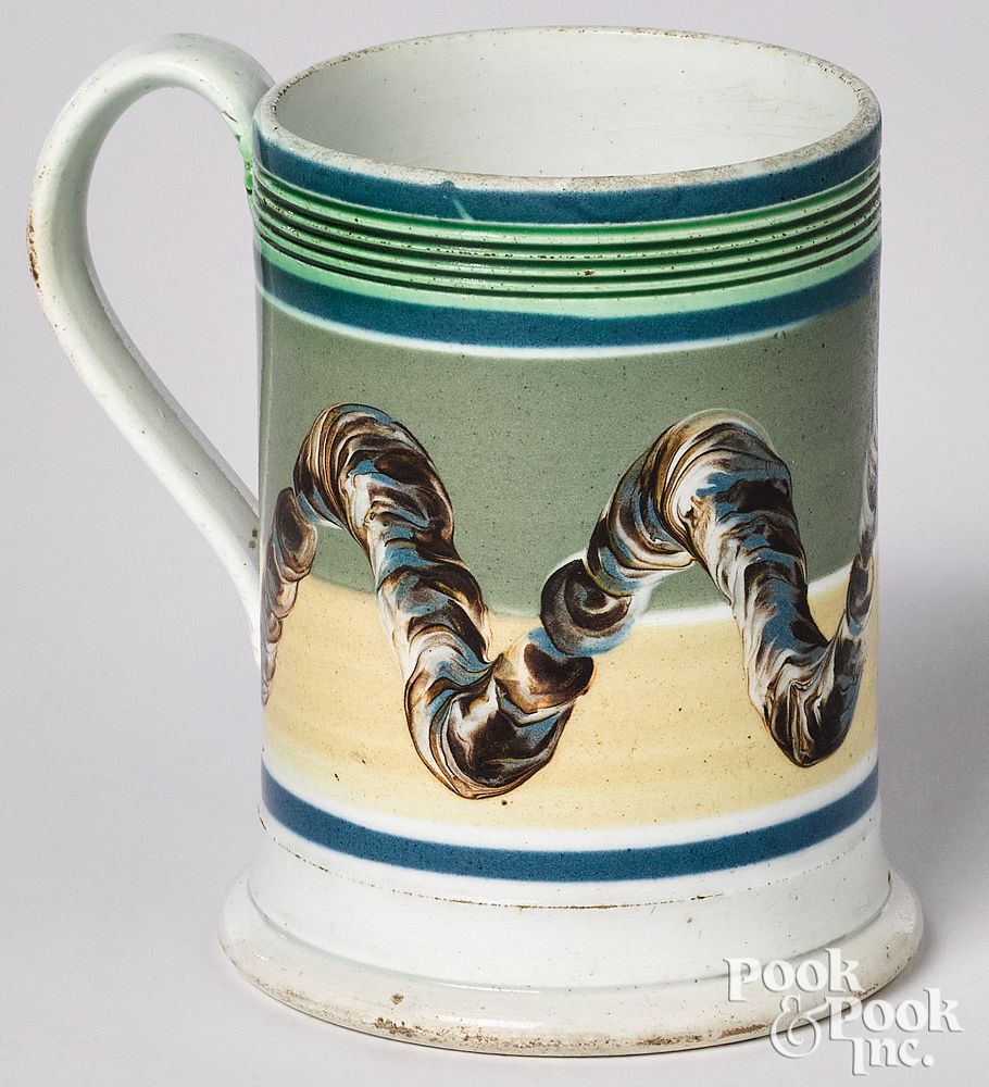 Appraisal: Mocha mug Mocha mug with earthworm decoration h Provenance A