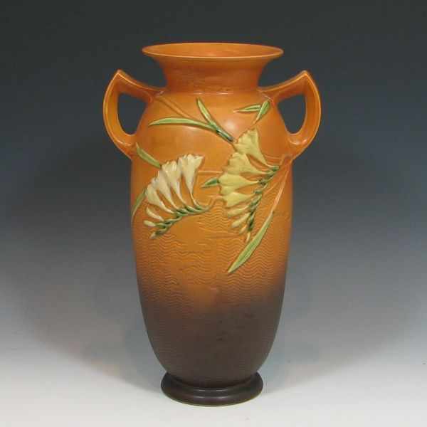 Appraisal: Roseville Freesia Vase brown yellow and green ''h marked Roseville