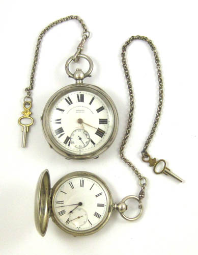 Appraisal: TWO ENGLISH KEY WIND SILVER CASE POCKET WATCHES hunter case