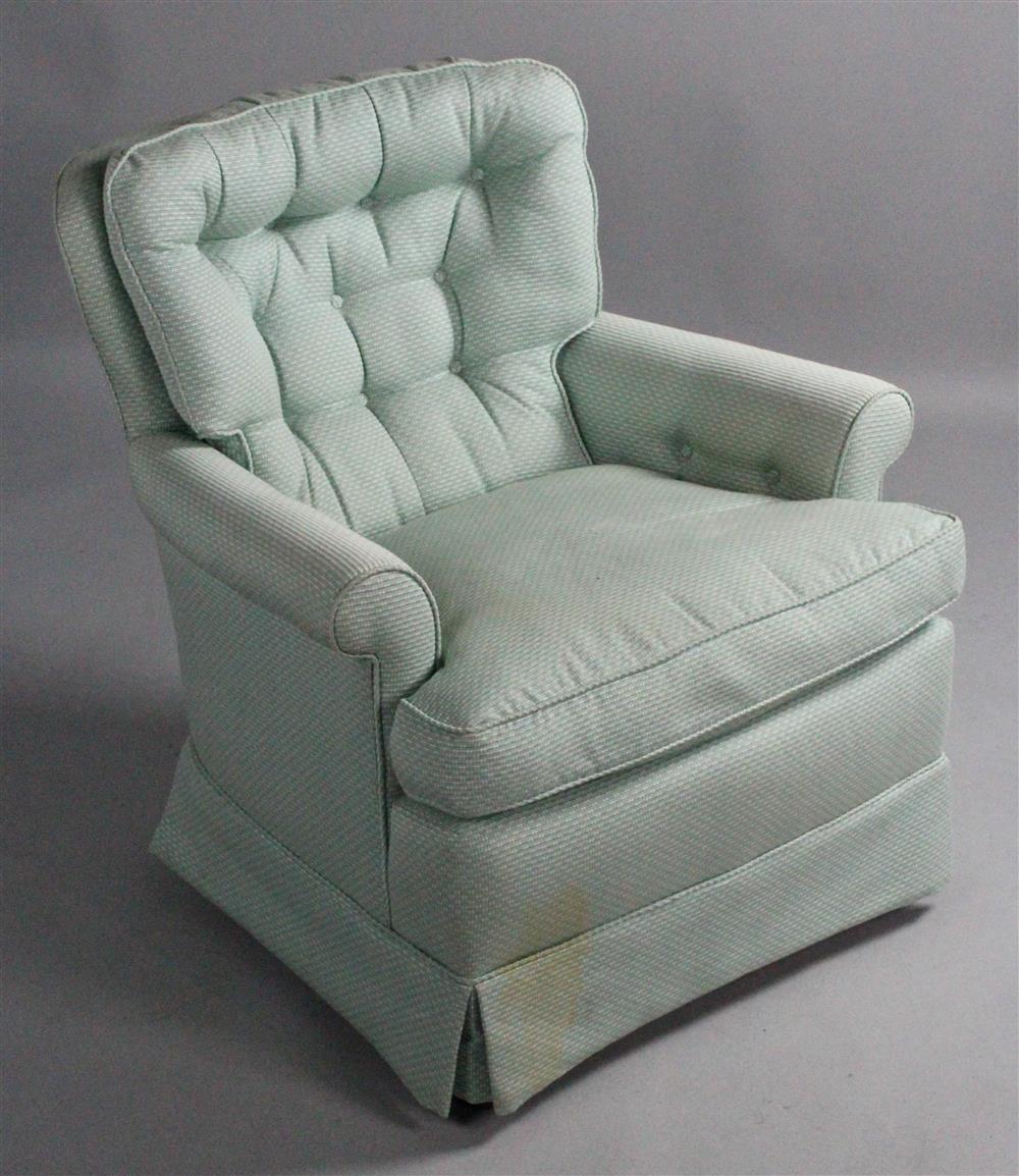 Appraisal: TUFTED UPHOLSTERED CLUB CHAIR shaped back with affixed tufted back