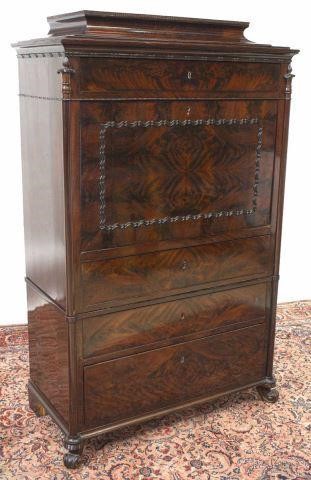 Appraisal: Danish Biedermeier figured mahogany fall-front desk th c having raised