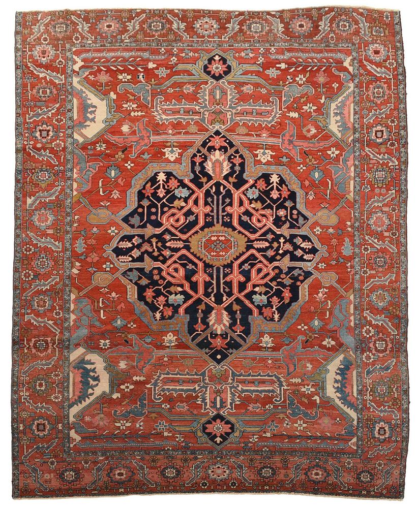 Appraisal: Heriz Carpet early th century large dark blue central medallion