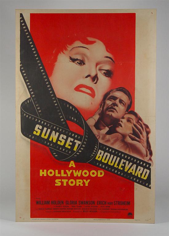 Appraisal: Sunset Boulevard Vintage Movie Poster Circa Visible fold lines Glued