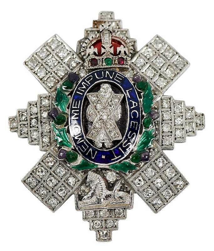 Appraisal: kt Gold Diamond and Enamel Brooch British regimental brooch approx