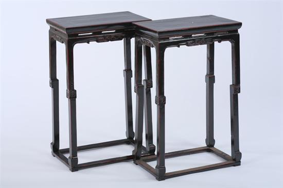 Appraisal: PAIR OF CHINESE LACQUERED ELMWOOD SIDE TABLES Beijing The rectangular