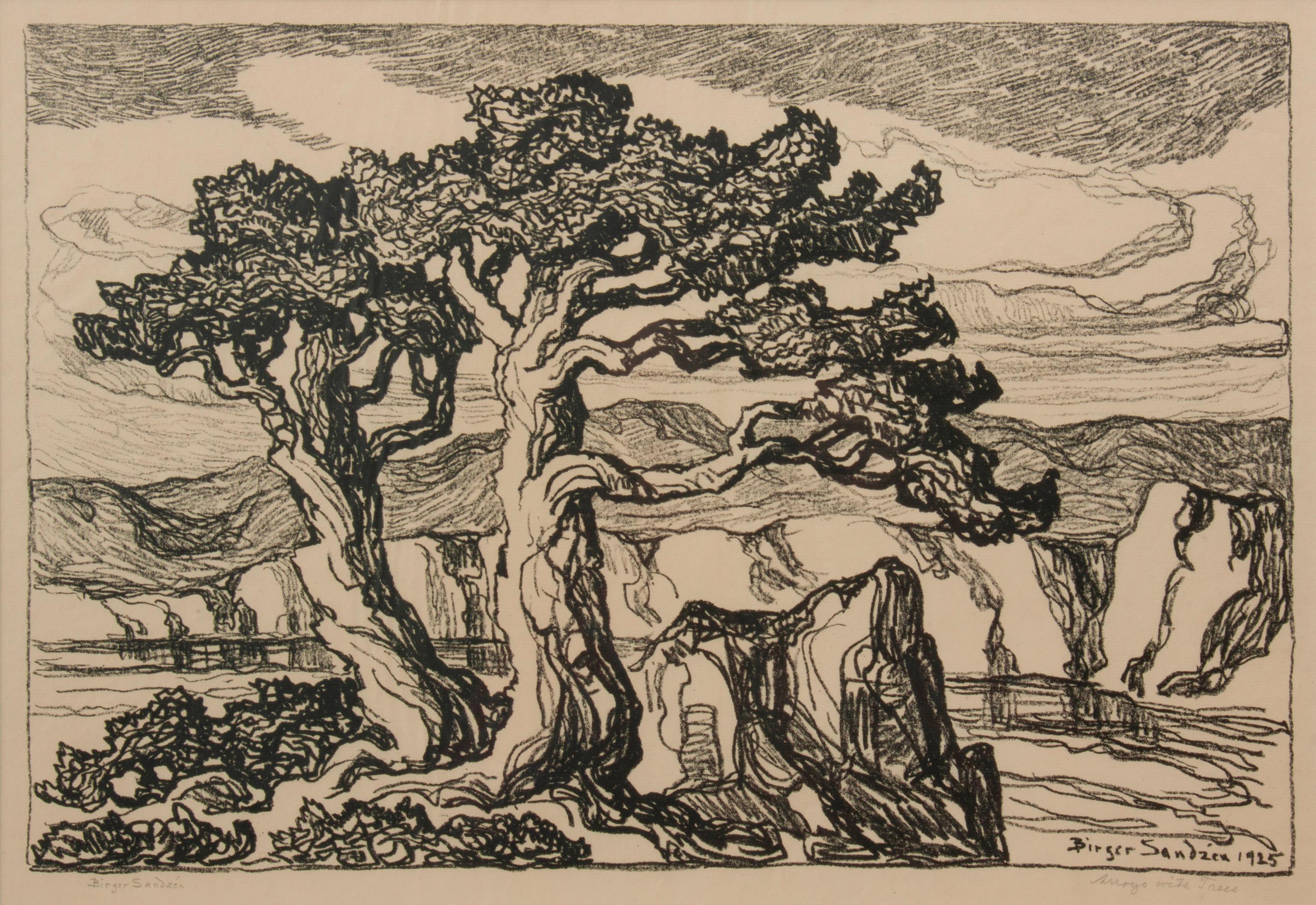 Appraisal: BIRGER SANDZEN 'ARROYO WITH TREES' SIGNED LITHOGRAPH Birger Sandzen Swedish-American