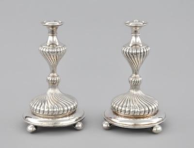 Appraisal: A Pair of Austro-Hungarian Silver Candlesticks Of twisted baluster form