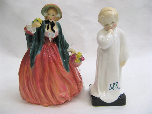 Appraisal: TWO ROYAL DOULTON GLAZED PORCELAIN FIGURINES Darling HN white dress