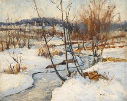 Appraisal: WALTER EMERSON BAUM american - A RIVER IN WINTER HOUSES