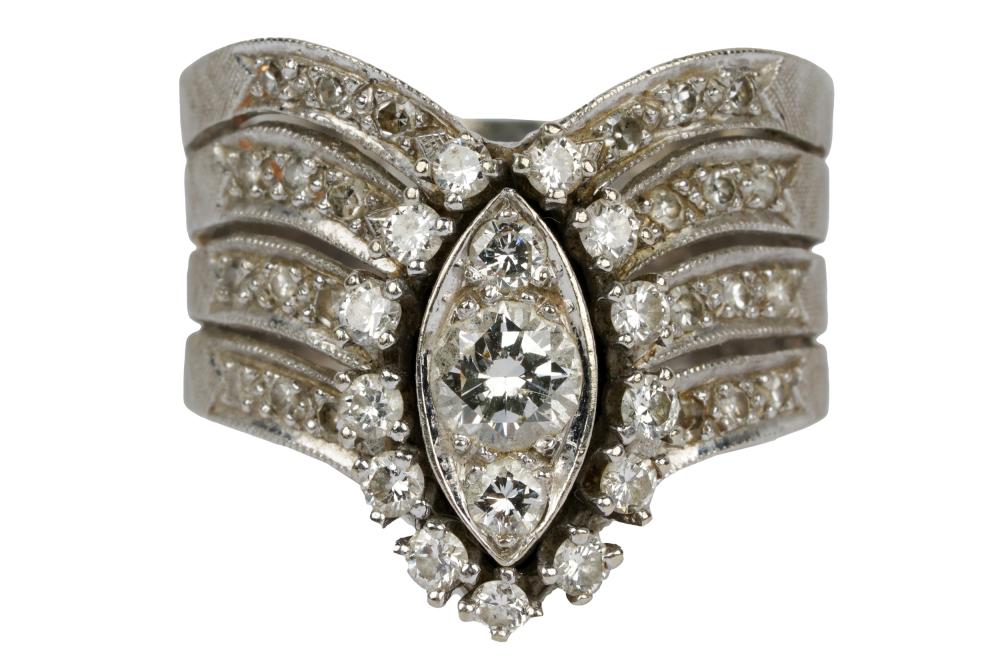 Appraisal: KARAT WHITE GOLD DIAMOND RINGcentering one full cut diamond H-I