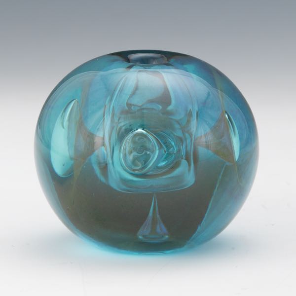 Appraisal: DOMINICK LABINO AMERICAN - x Paperweight vase in teal blue