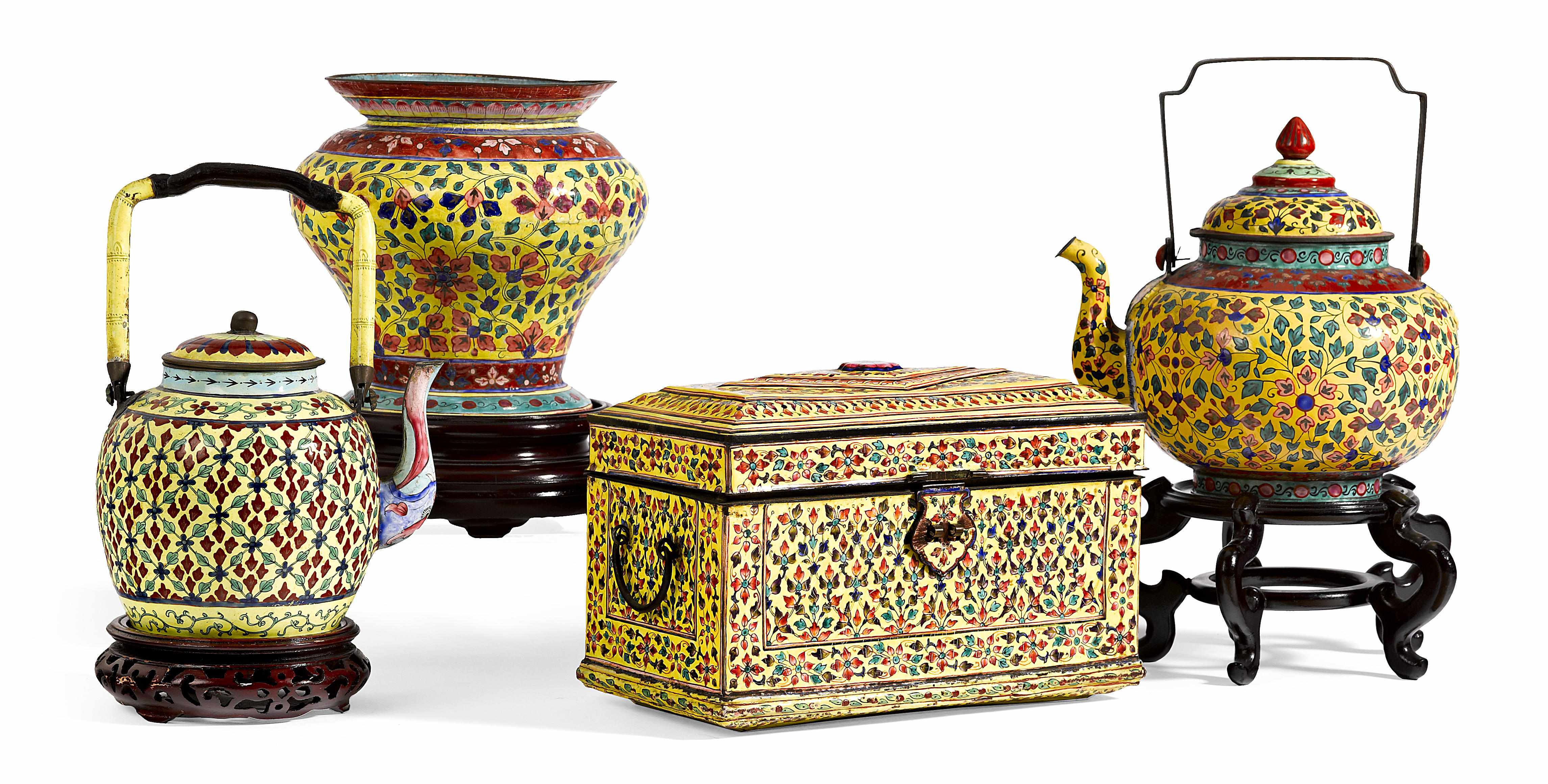 Appraisal: A group of four Chinese Canton yellow ground enamel table