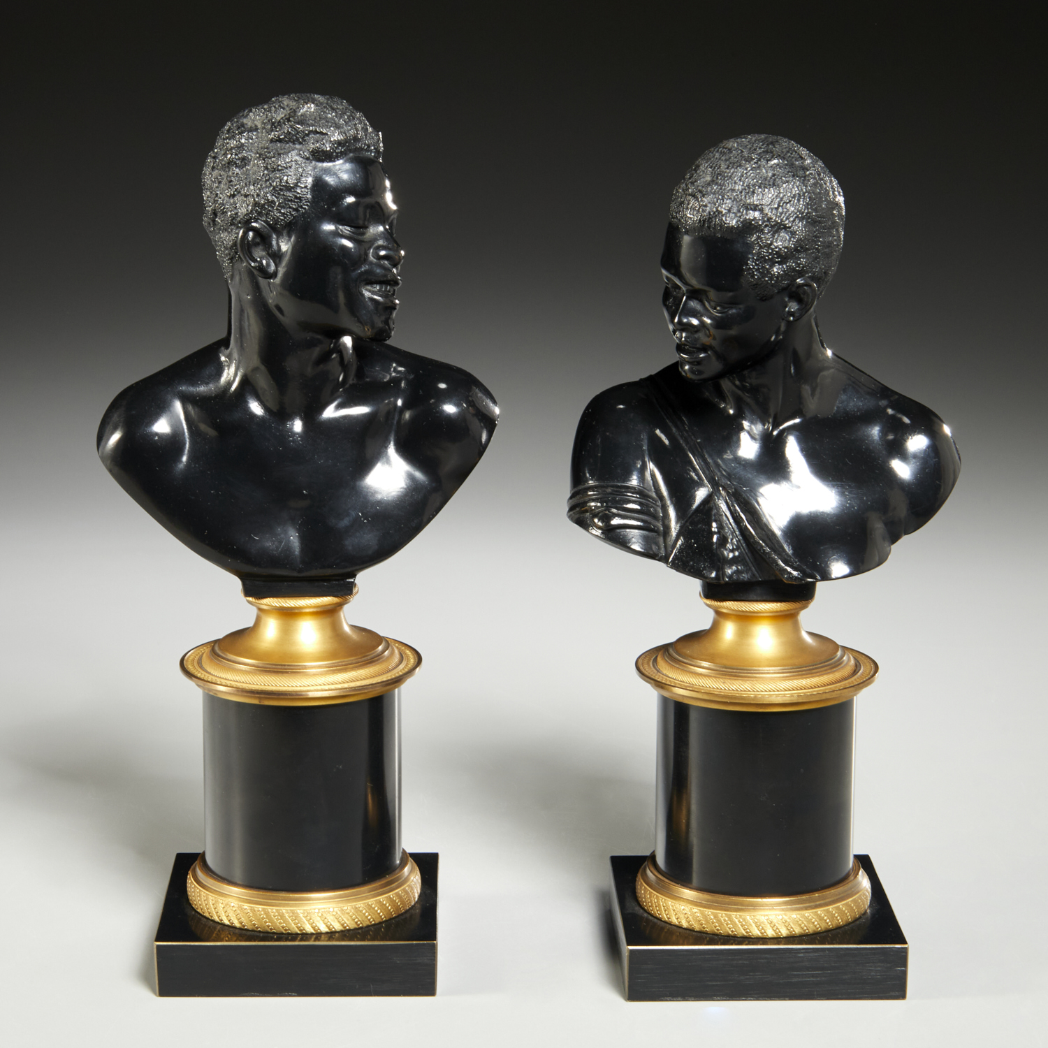 Appraisal: JEAN-SIMON DEVERBERIE AFTER PAIR BRONZE BUSTS After Jean-Simon de Verberie